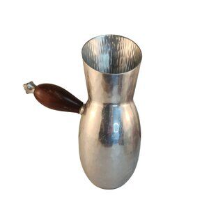 B.W. Buenilum Hammered Aluminum Pitcher With Wood Handle USA 9" Tall Vintage MCM